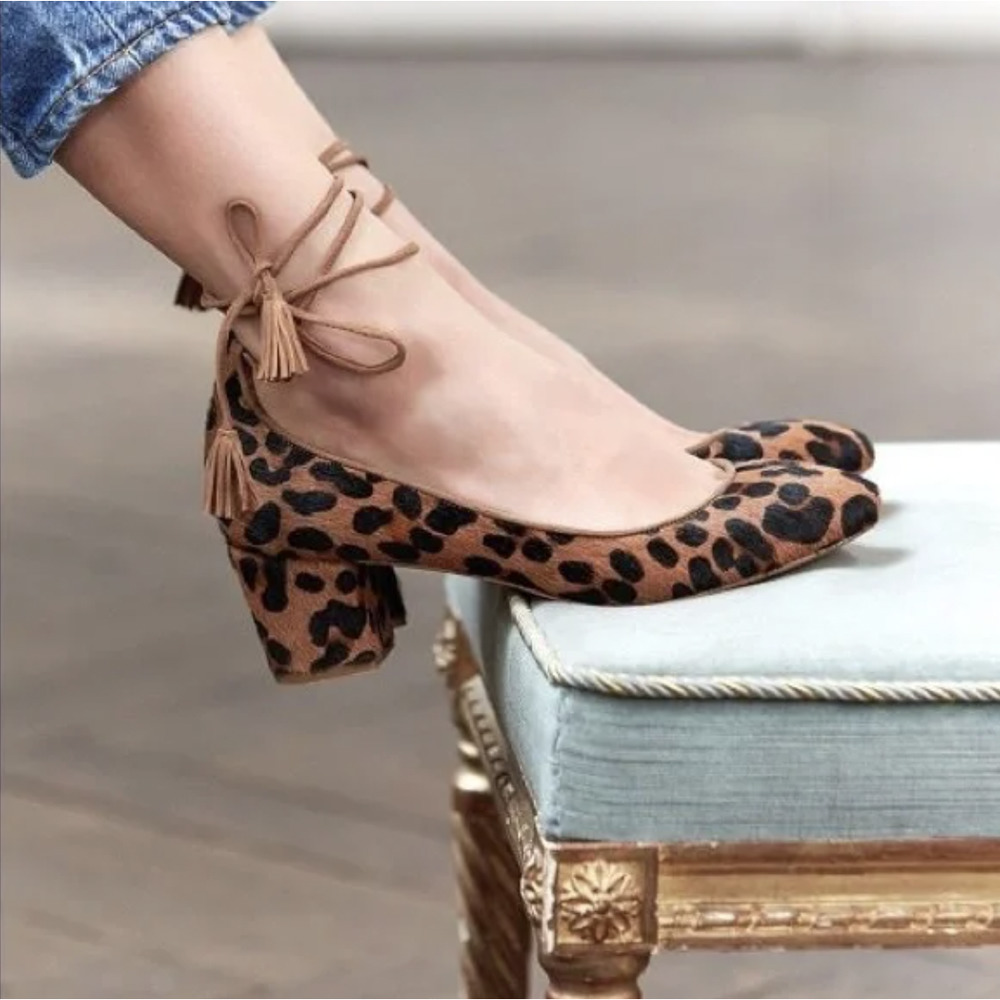 Sezane Valentina Babies Leopard Print Strapped Mary Jane Pump Heel Size 41